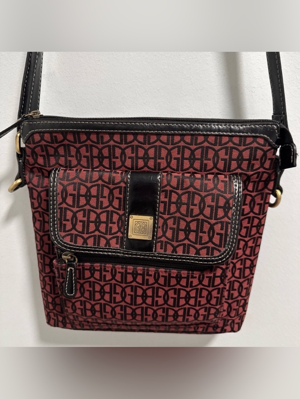 Giani Bernini Red Patterned Crossbody Bag with Black Trim